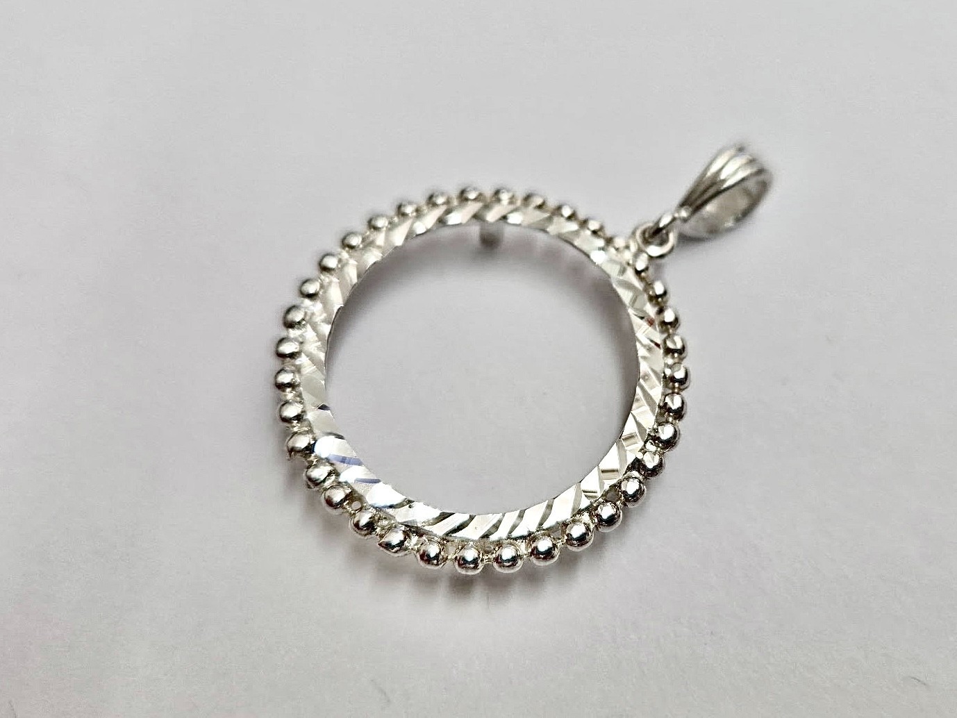 925 Sterling Silver Bead Edge Quarter Coin Bezel Pendant 24mm Prong Back