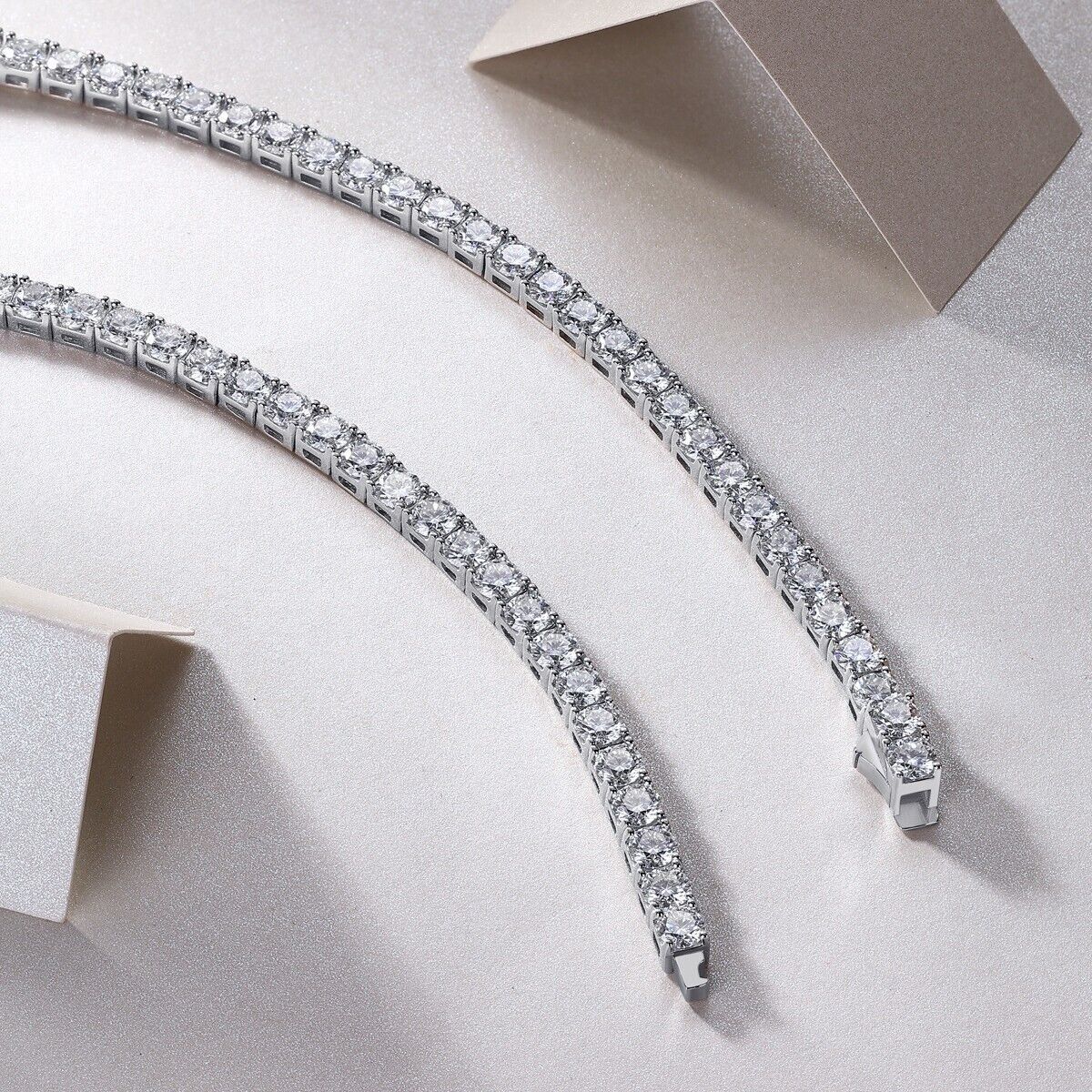 GRA Certified 3 4 5mm VVS1 Iced Moissanite Tennis Chain Necklace Real 925 Silver