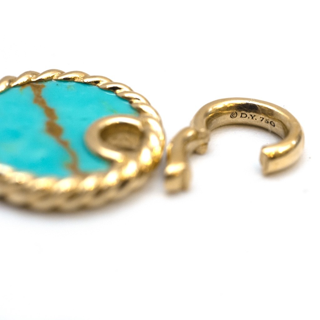 DAVID YURMAN 18K Gold & Turquoise Elements Disc 15.5mm Pendant New Authentic