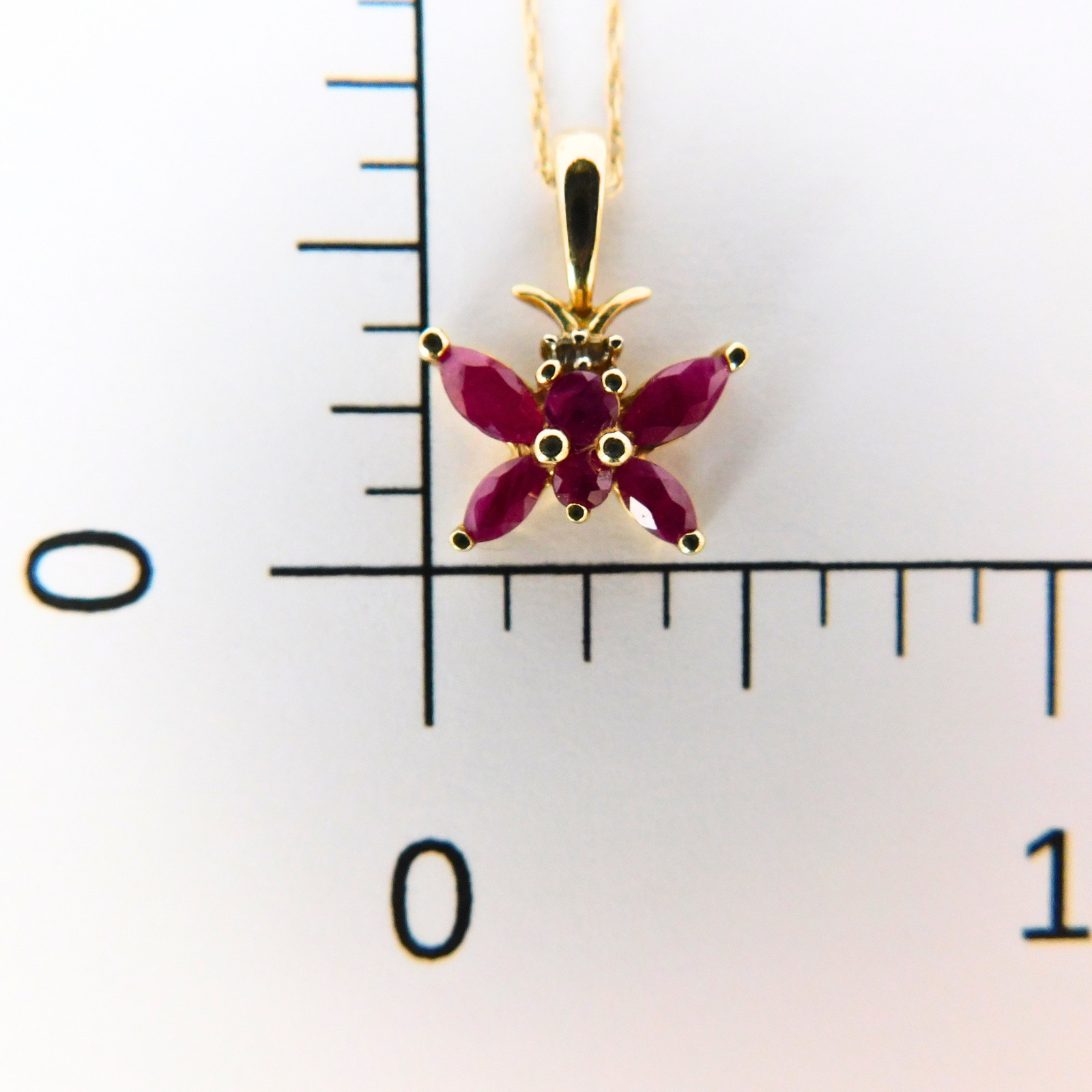 Vintage Ruby and Diamond 10k Gold Butterfly Necklace, July Birthday, Petite, 90s