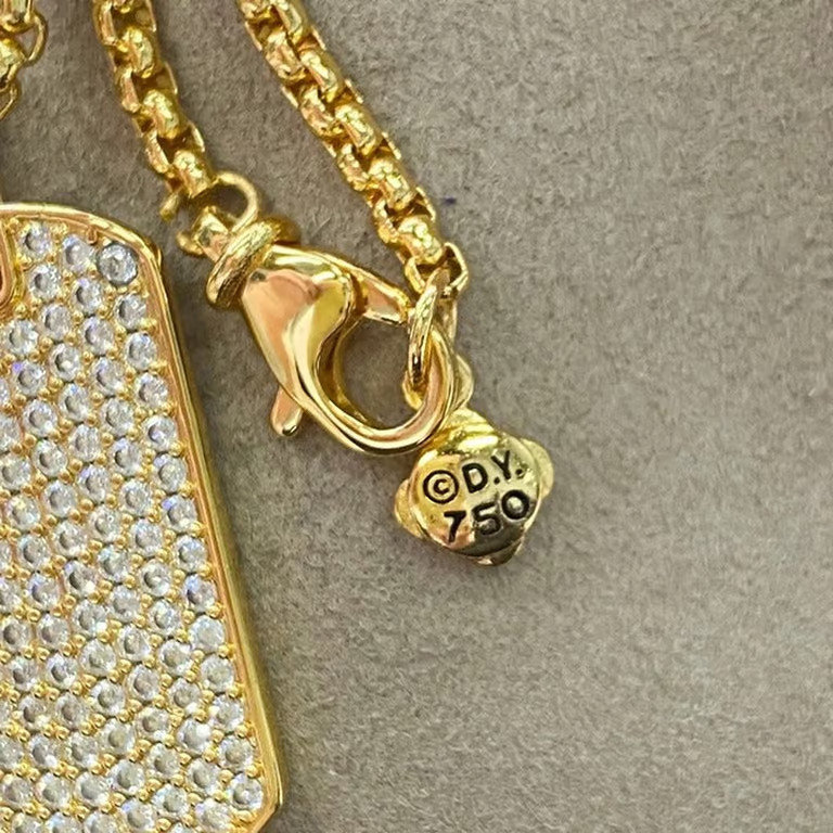 David Yurman Gold & Diamond Dog Tag Pendant Necklace