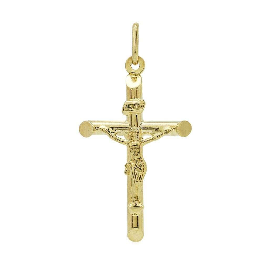 14k Yellow Gold Jesus Crucifix Cross Religious Pendant INRI 1.6″