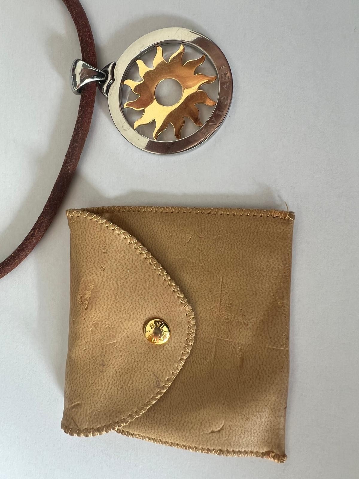 Bvlgari Tondo Sun Leather Pendant Necklace with original Bulgari branded pouch