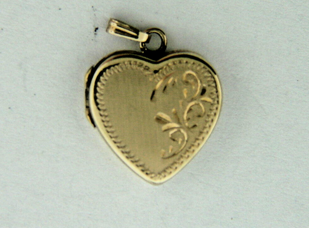 NEW 14K Yellow Gold Brushed & Shiny Heart Locket with Engraved Design 1.4g