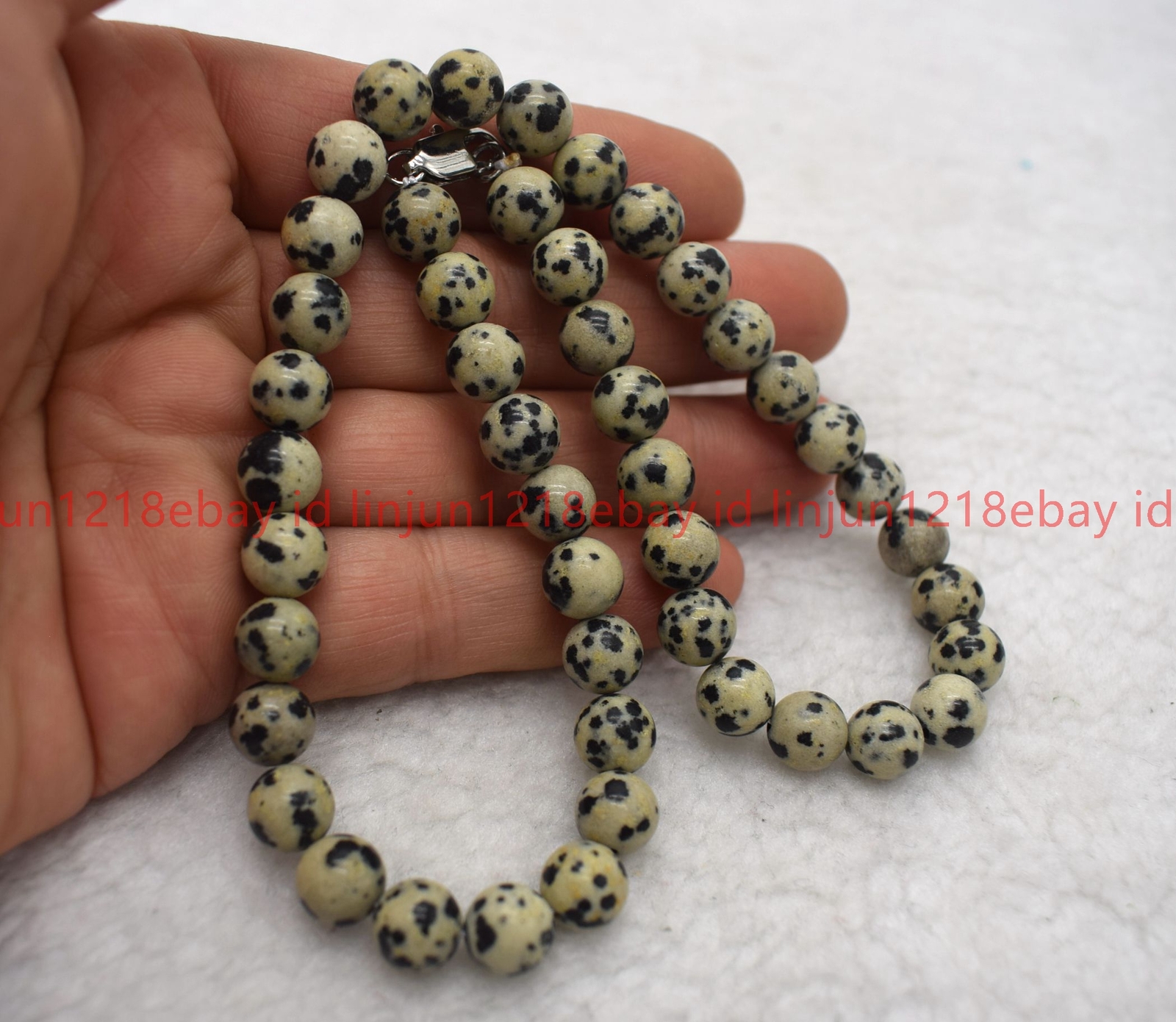 Natural 6/8/10mm White Dalmatian Jasper Round Gemstone Beaded Necklace 16-28in