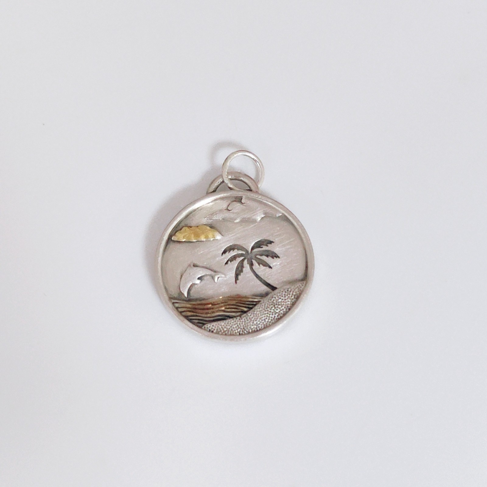 Tropical Beach Landscape Pendant Handmade Ocean Nature Charm Silver with box