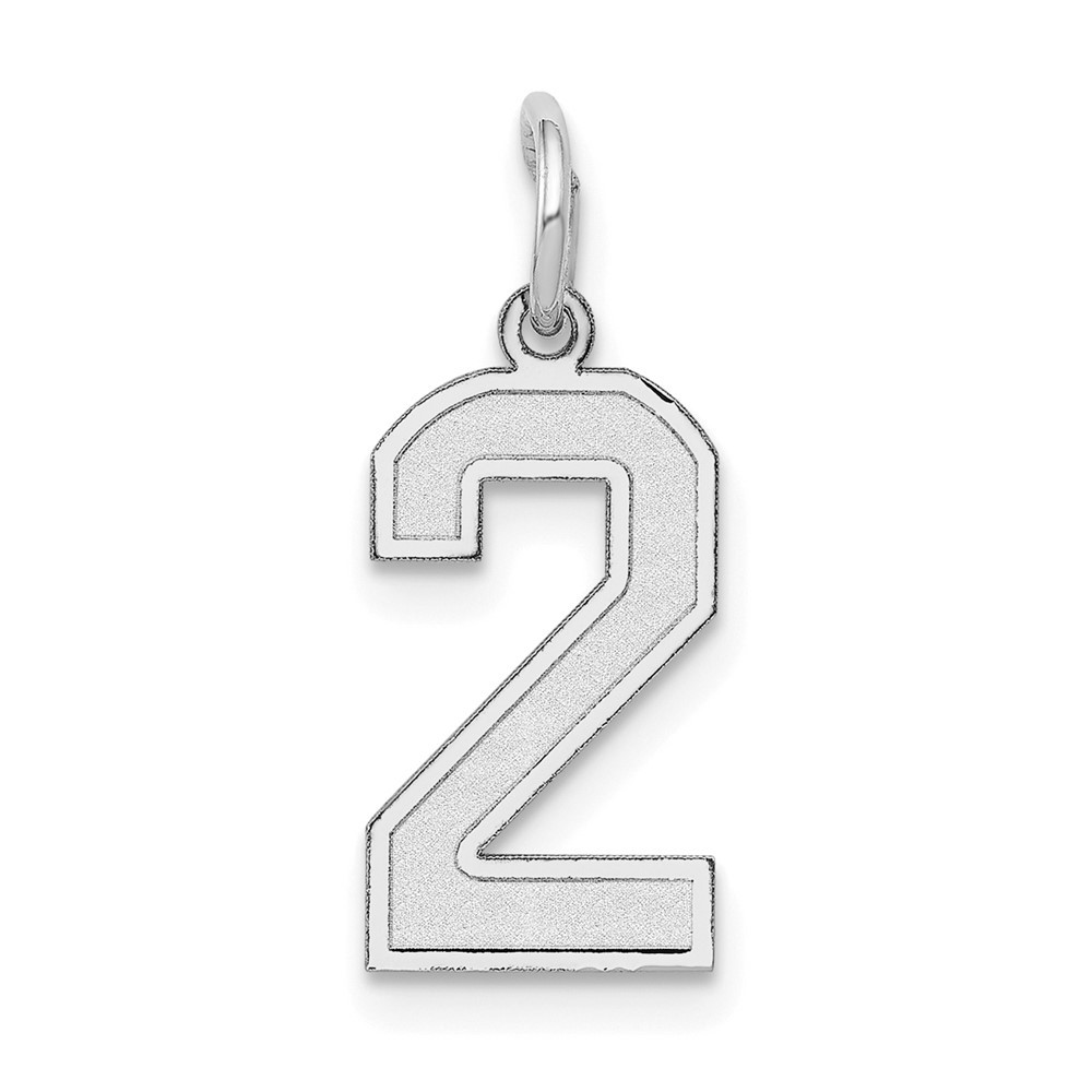 14k White Gold Small Satin Number 2 Charm Pendant L-0.57 Inch, W-0.28 Inch
