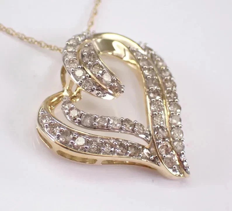 Moissanite Heart Pendant Necklace 2.00CT Round Cut 14K Yellow Gold Plated