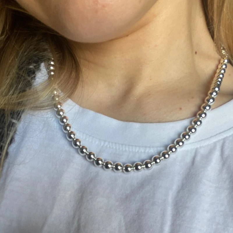 Jewelrytop 925 Sterling Silver 6Mm Smooth Beads Ball Chain Necklace for Women Tr