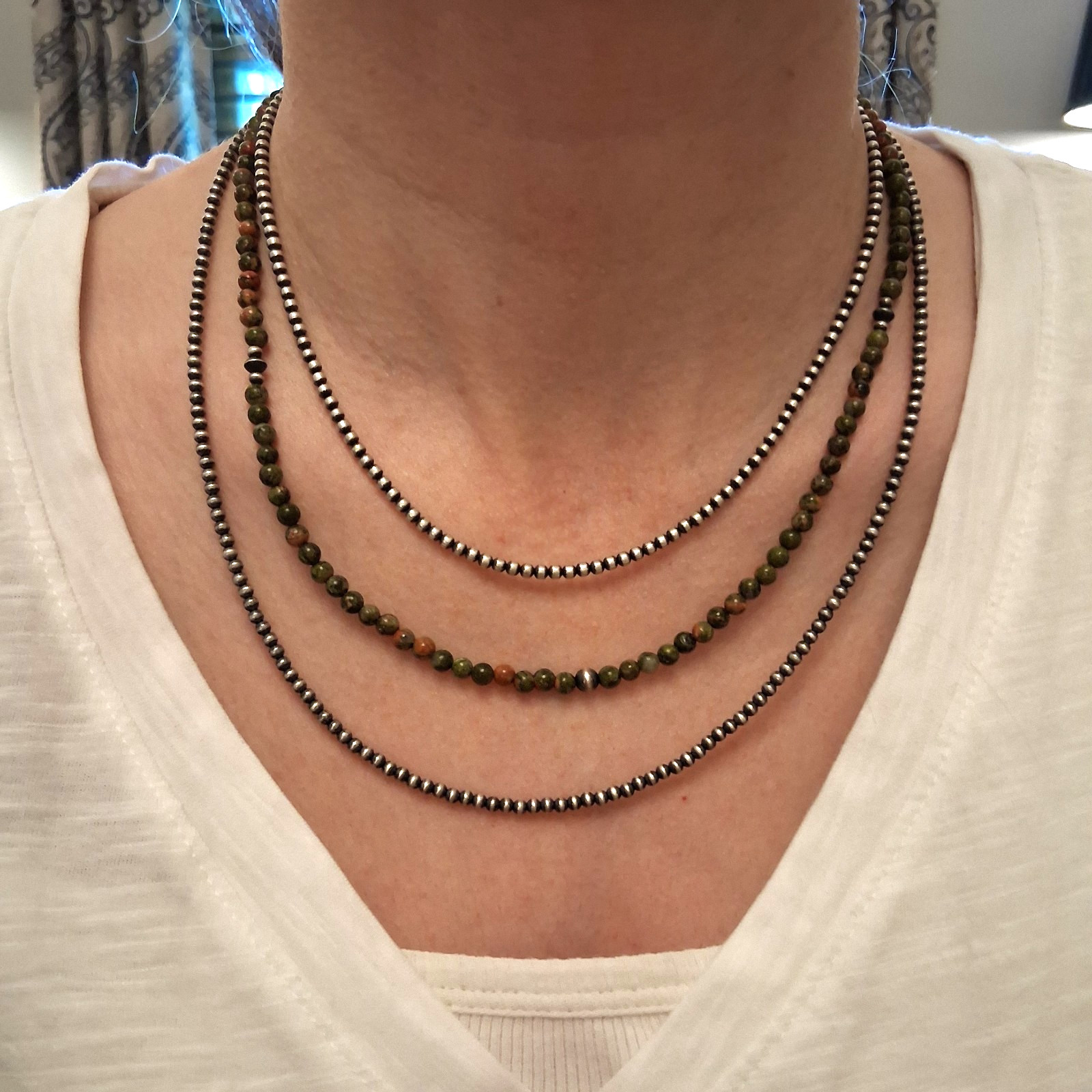 3mm Sterling Silver Navajo/Desert Pearl Necklace 18-20″ USA Made Hand Strung