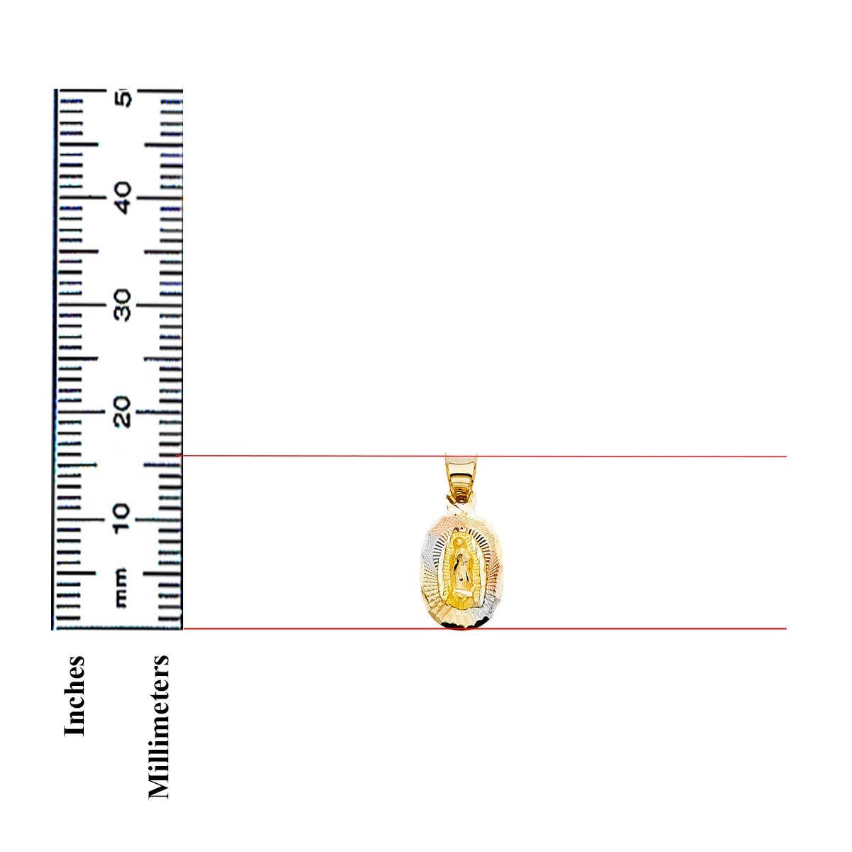 14K Tri Color Gold Diamond Cut Guadlupe Stamp Religious Pendant