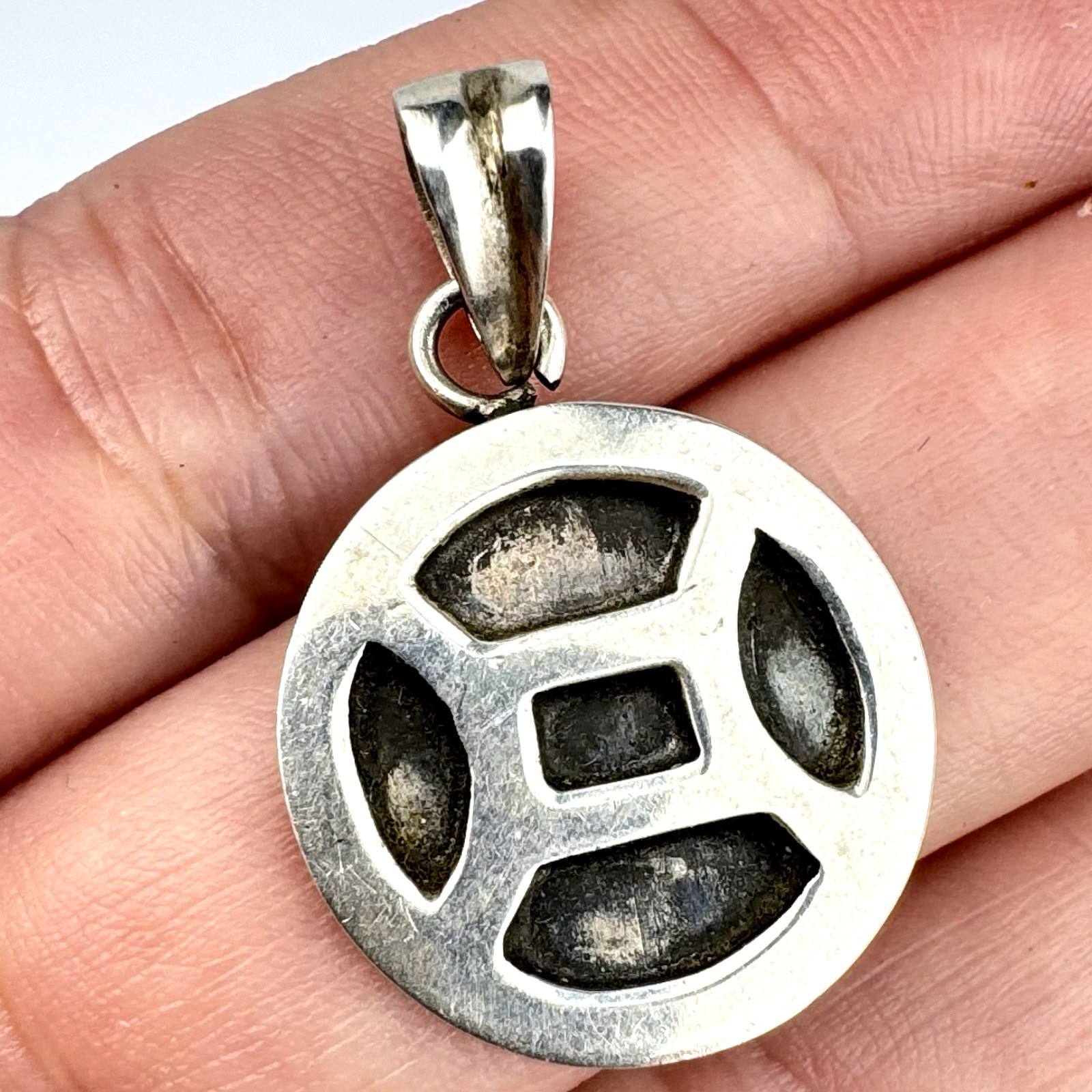 Vintage Sterling Silver 925 Oxidized Modernist Geometric Openwork Small Pendant