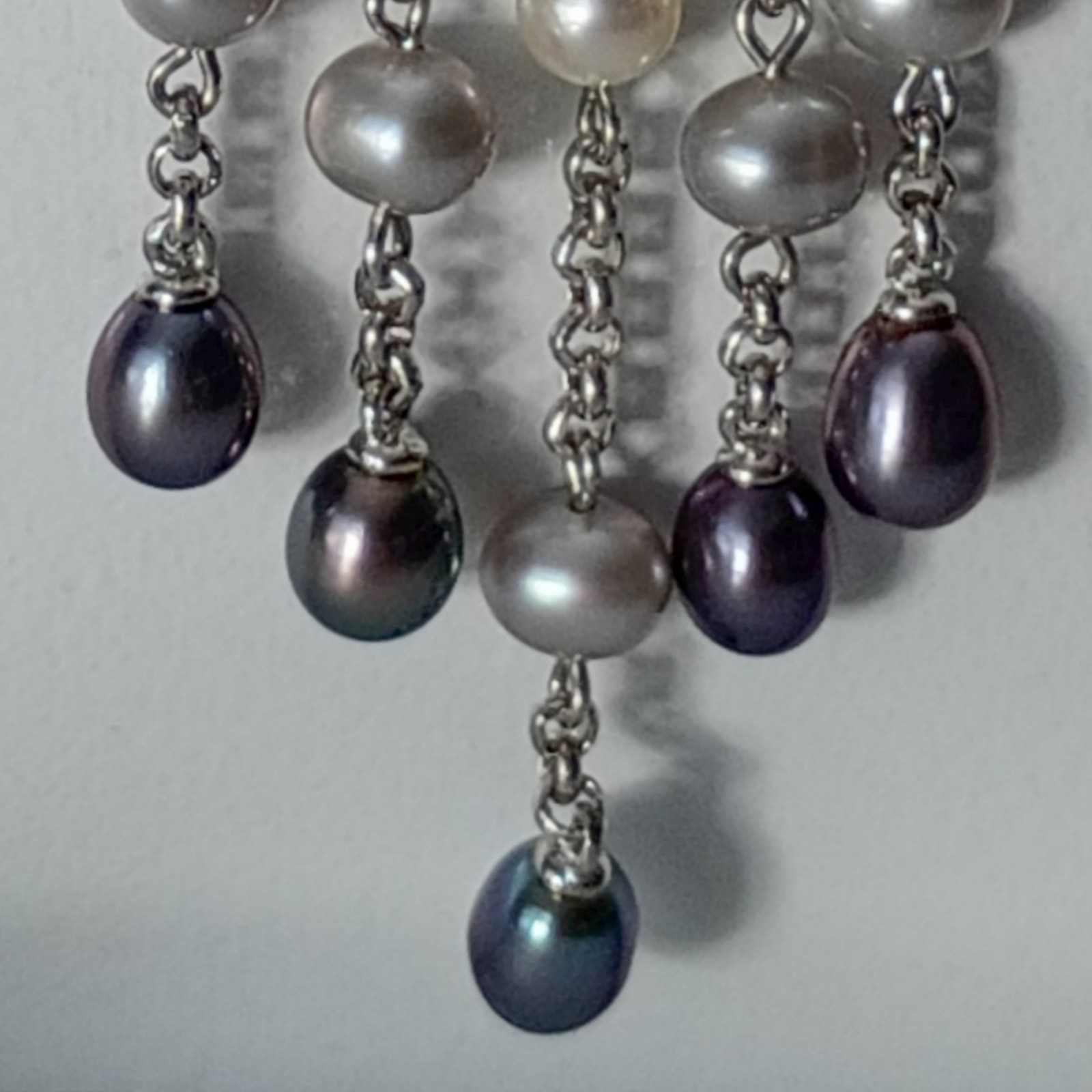 925 Sterling Silver & Pearl Deco Style Dangle Pendant Necklace 19″