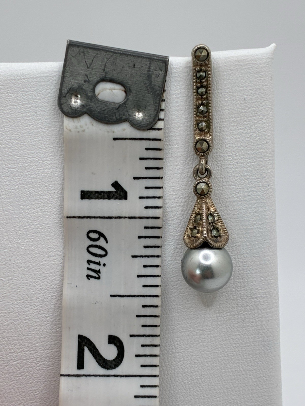 Marcasite Sterling Silver 925 Drop Pendant Silver Pearl Vintage Estate Sale