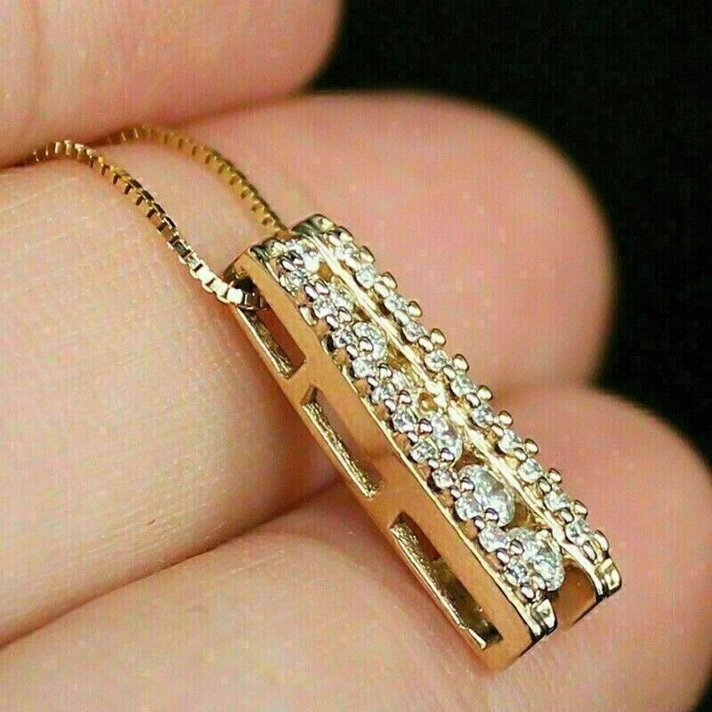 New 1.50Ct Round diamond Bar Pendant 14K Yellow Gold Plated Silver Free Chain