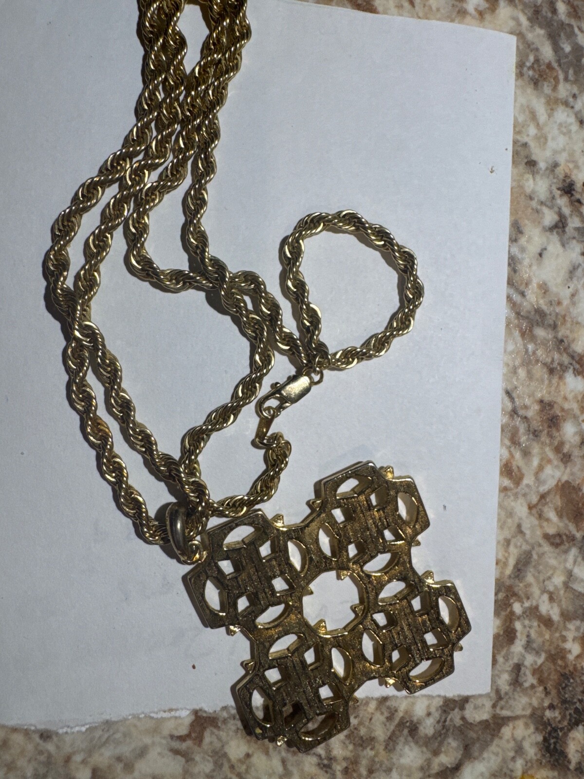 14 karat gold plated rope chain 24 inches with pendant