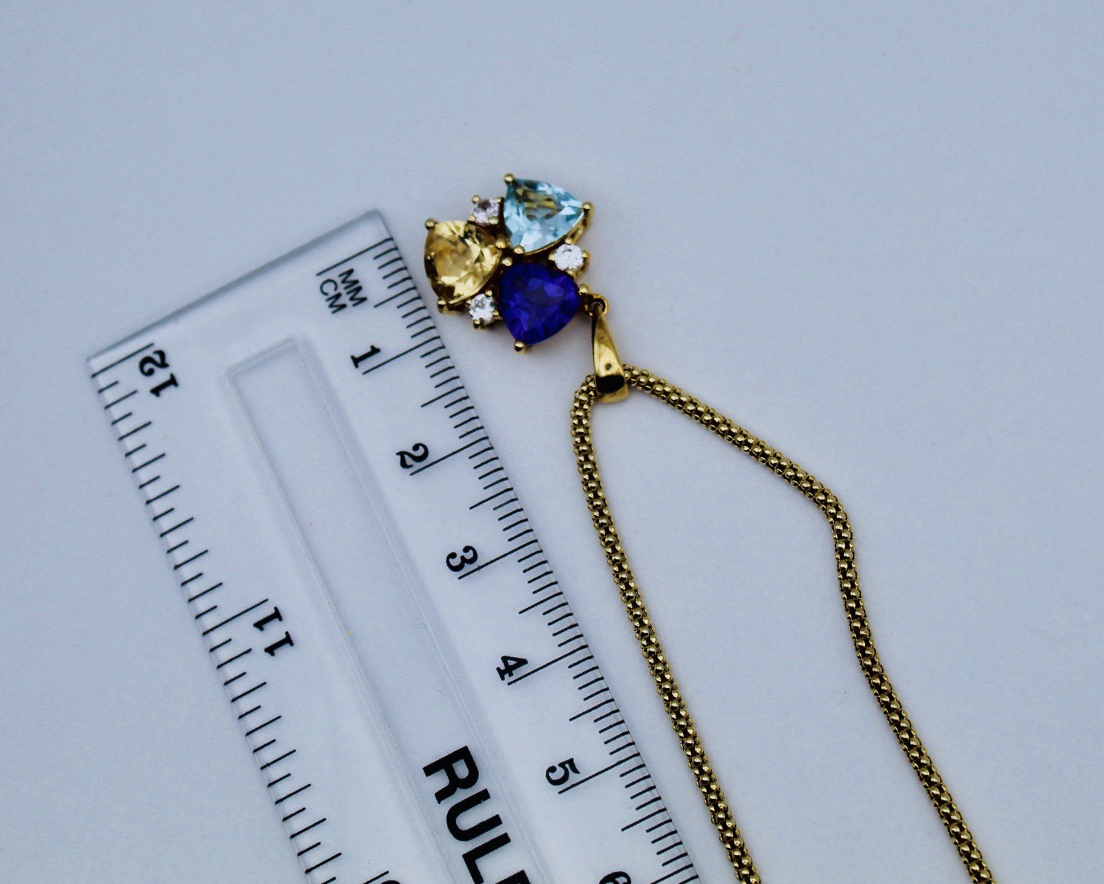 Topaz, Citrine, Amethyst and natural Cambodian Zircon Pendant & Chain 14K OL SS