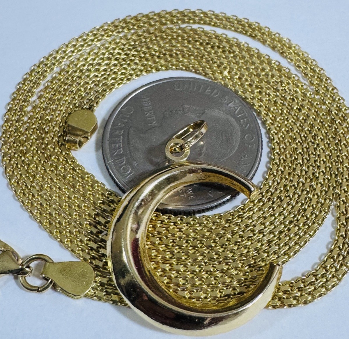 18K 750 Fine Genuine Gold Half Moon/Letter C Necklace 21.6/22” Long 12g 3.8mm