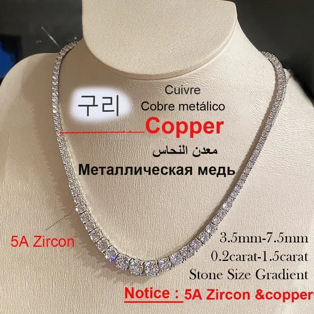 Full Moissanite Tennis Necklace with Certificate 3-5Mm Size Gradient Diamond Nec