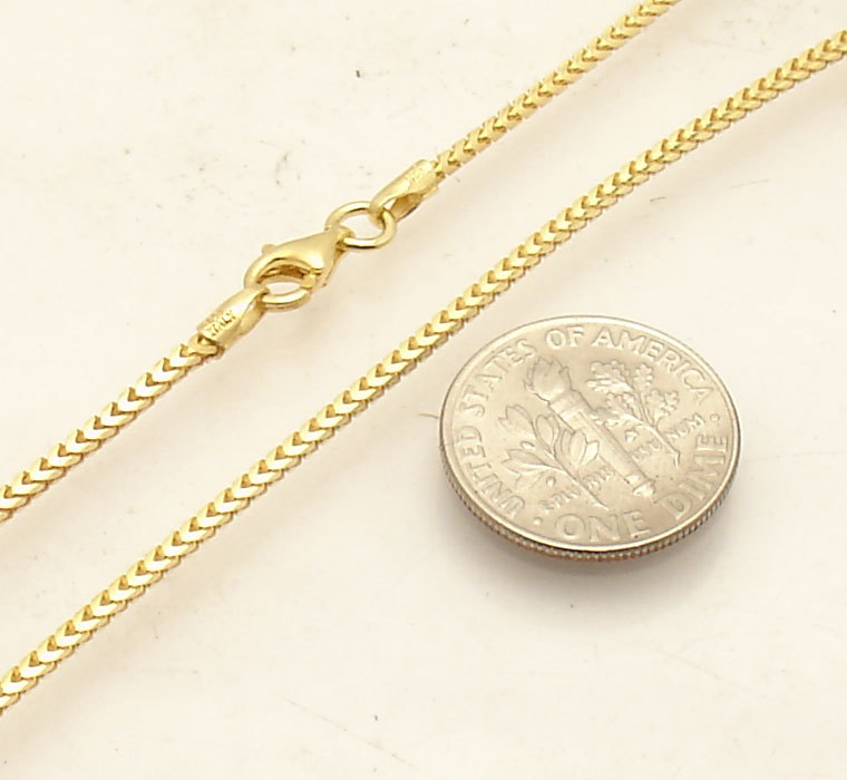 1.5mm Franco Chain Necklace 14K Yellow Gold Plated Sterling Silver 925 ITALY
