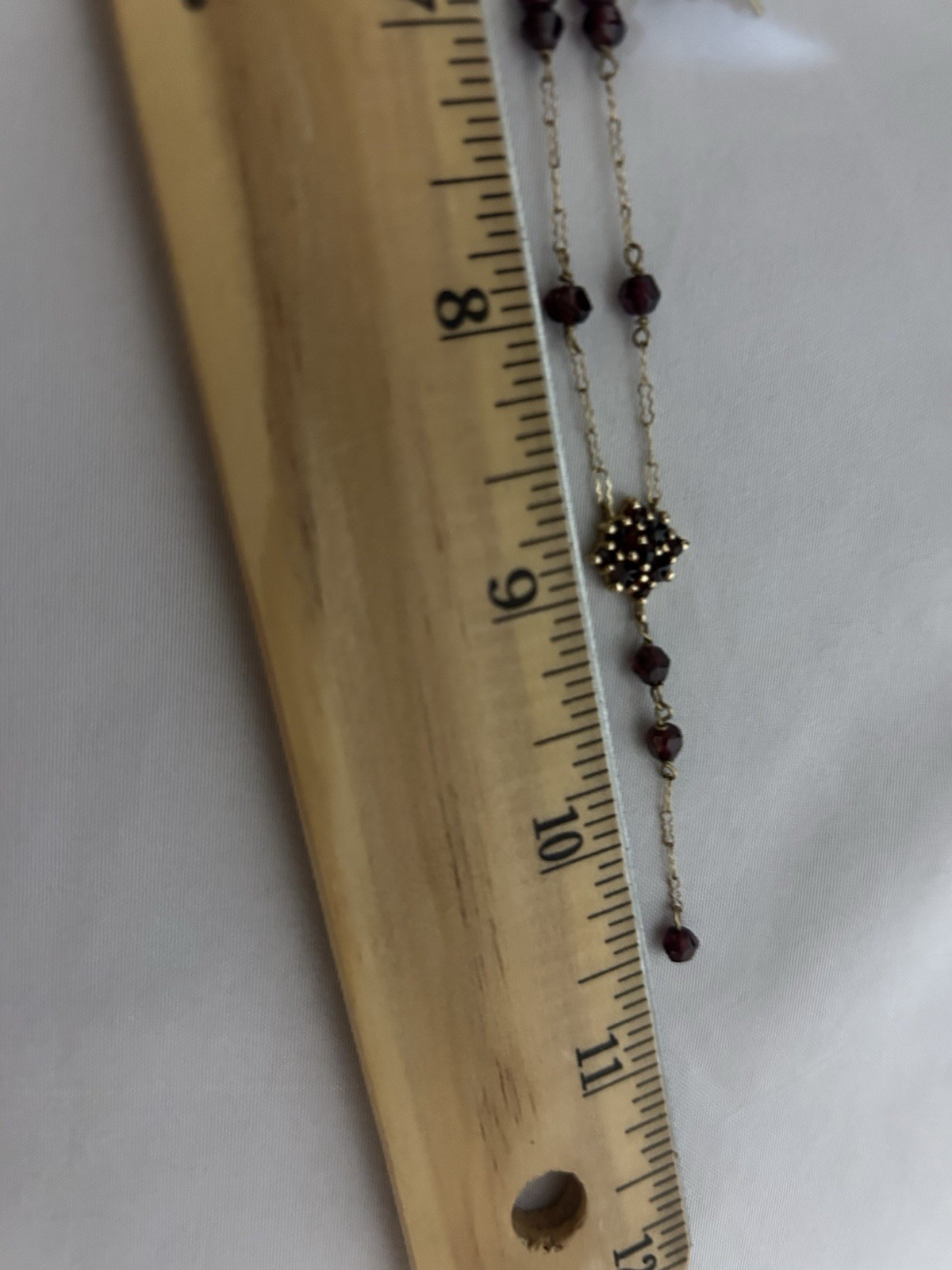 Vintage 10K, Gold Bohemian Garnet Lavalier Y-Necklace Matching Cluster Charm