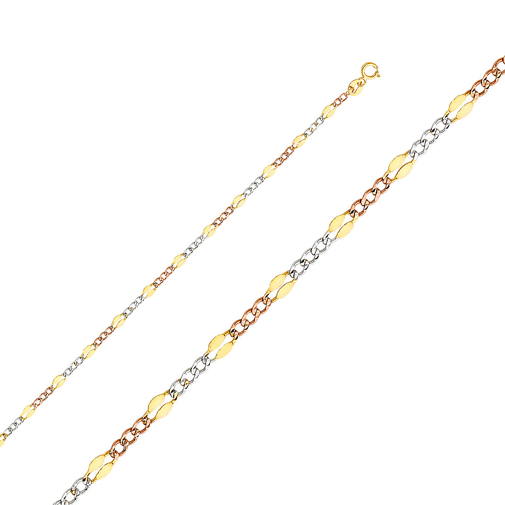 Real Solid 14k Three Tri Tone Gold Valentino Necklace Chain 16″ 18 20″ 22″ 24″