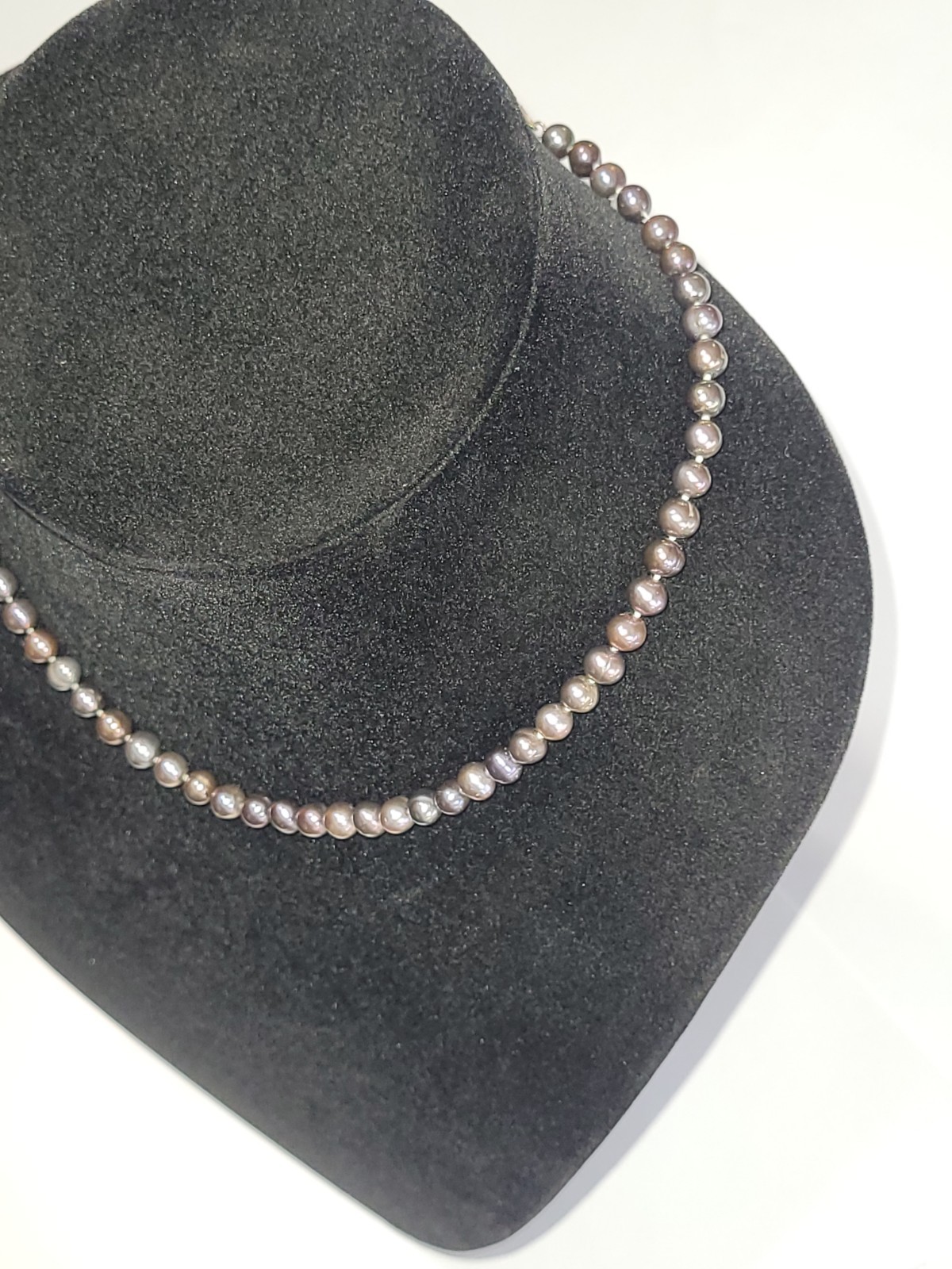 Black Freshwater Pearl Necklace 16″ 925 Silver Filigree Clasp Fine Fashion