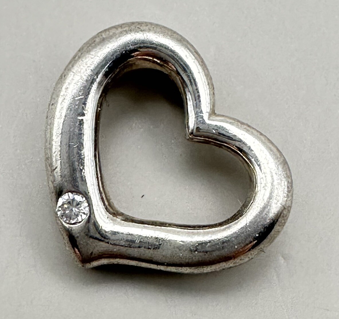 Floating Tilted Open Heart Pendant Clear Abstract Promise Sterling Silver