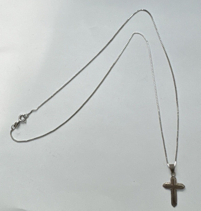 925 Sterling/ 14k Gold Cross Pendant Thailand on 20” 925 Sterling Italy Chain SU
