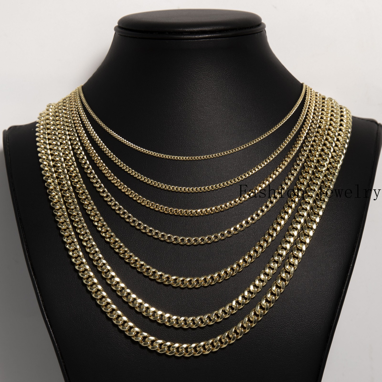 Shiny Miami Cuban Link Chain Necklace Real 14K Yellow Gold All Sizes