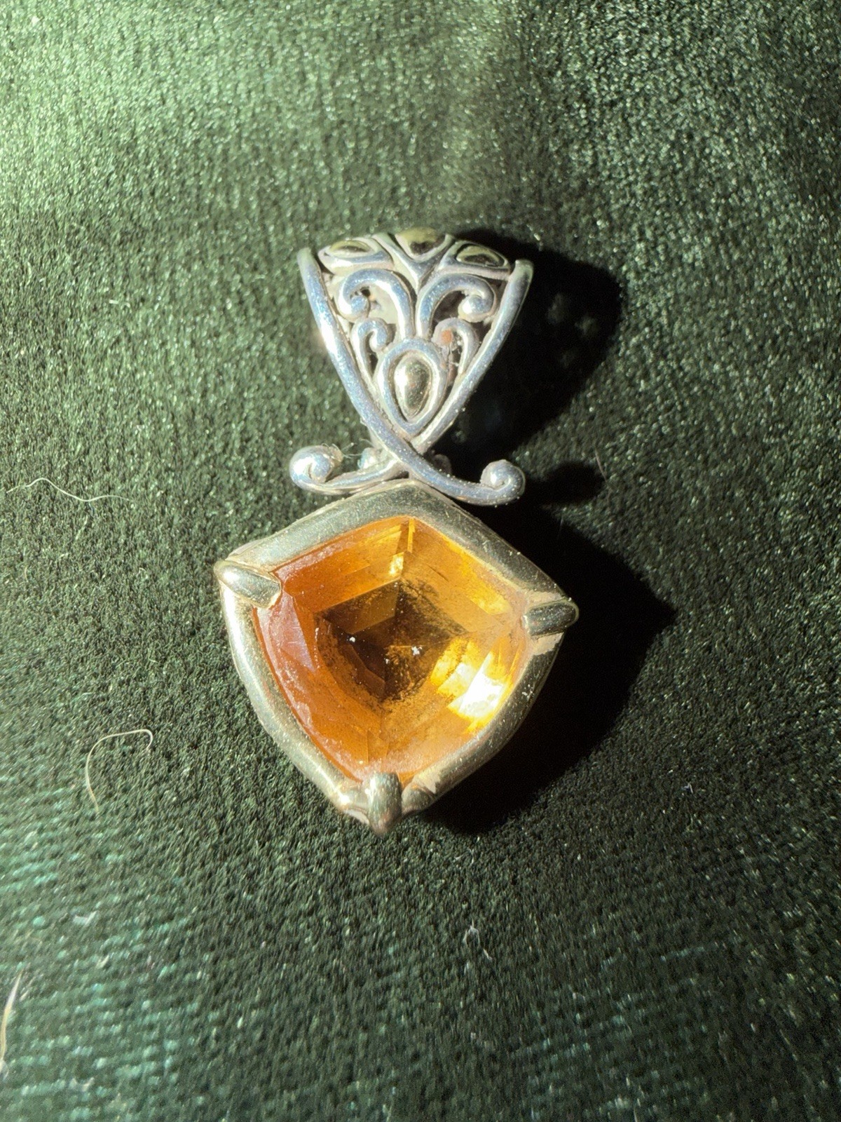 John Hardy citrine pendant W/intricate filigree sterling silver & 18K gold