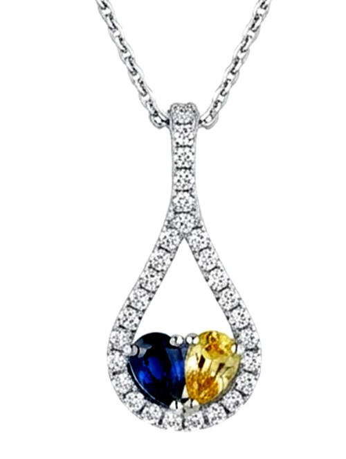 0.56ct Natural Round Diamond 14k BIS Hallmarked WhiteGold Sapphire Topaz Pendant