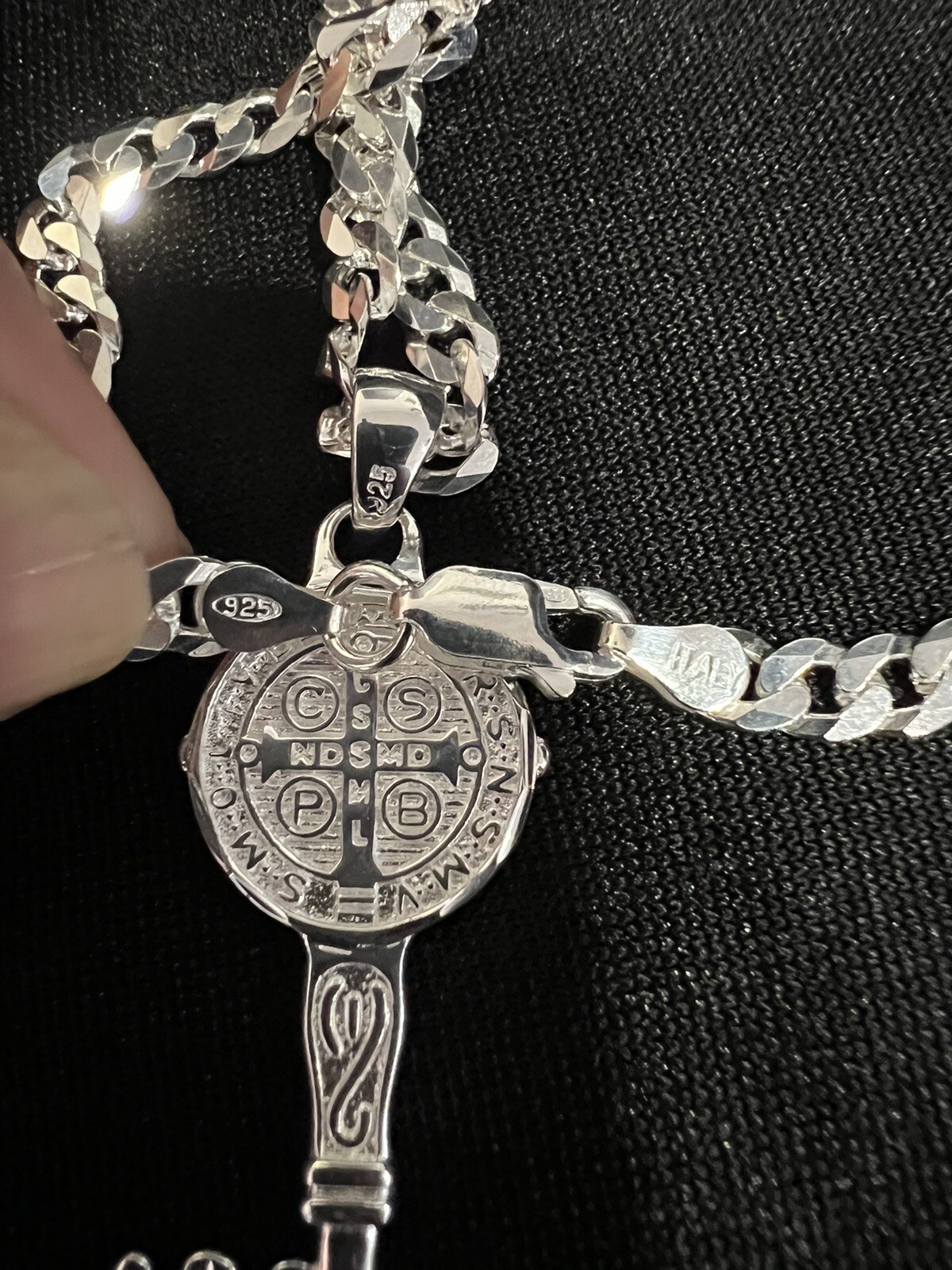 925 Sterling Silver Mens St Benedict Key San Benito Llave & Curb Chain 22 26 30