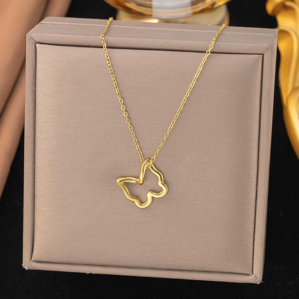 Gold Butterfly Outline Pendant Necklace Minimalist Open Butterfly Charm Necklace