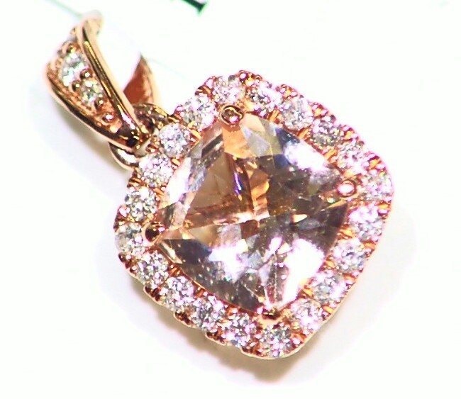 1.49CT 14K Gold Natural Morganite Cut Halo Diamond Vintage Engagement Necklace