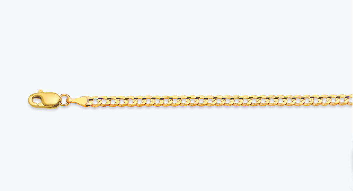 10k Yellow Gold 2.5mm Solid Curb Chain Necklace Size 16″-30″