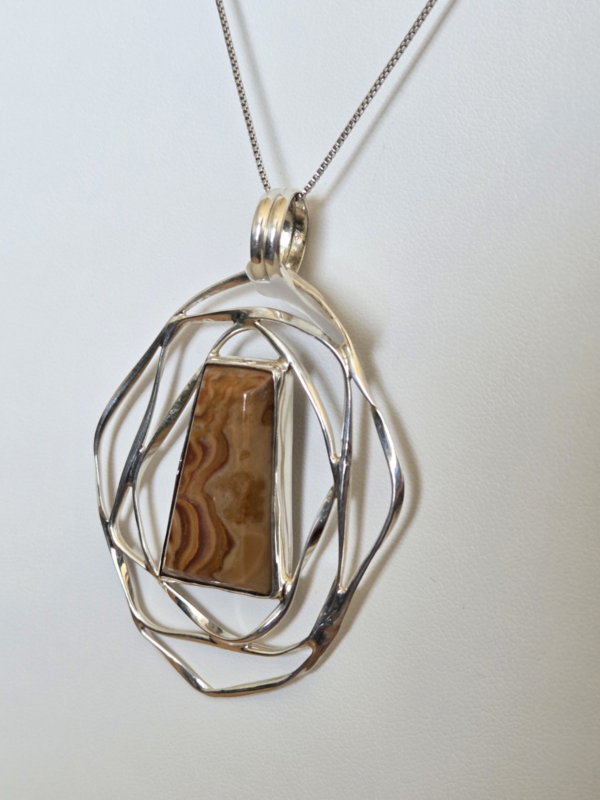 Contemporary Modern Abstract Sterling Silver Pendant Polychrome Jasper #006JN26