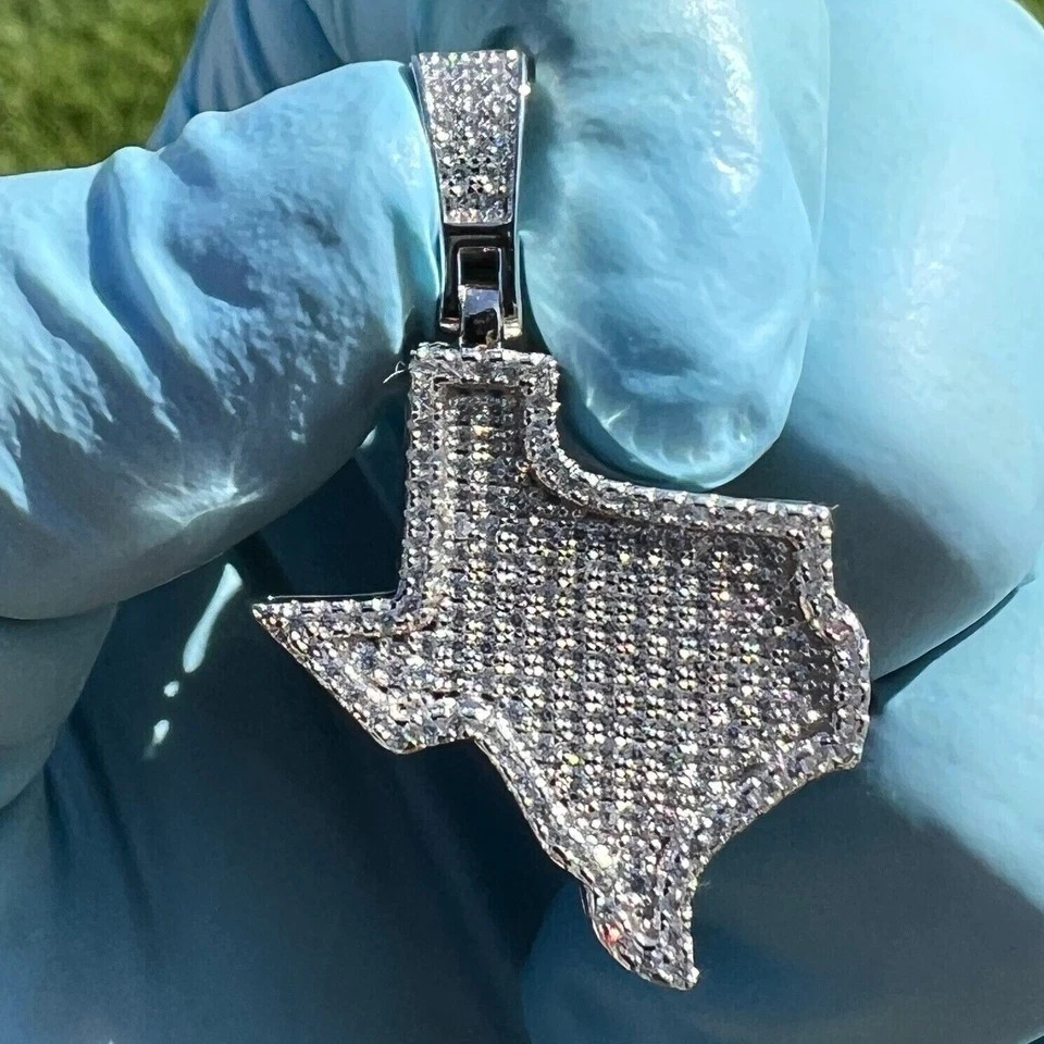2.70Ct Lab Created VVS1 Diamond Texas State Charm Pendant 14K White Gold Plated
