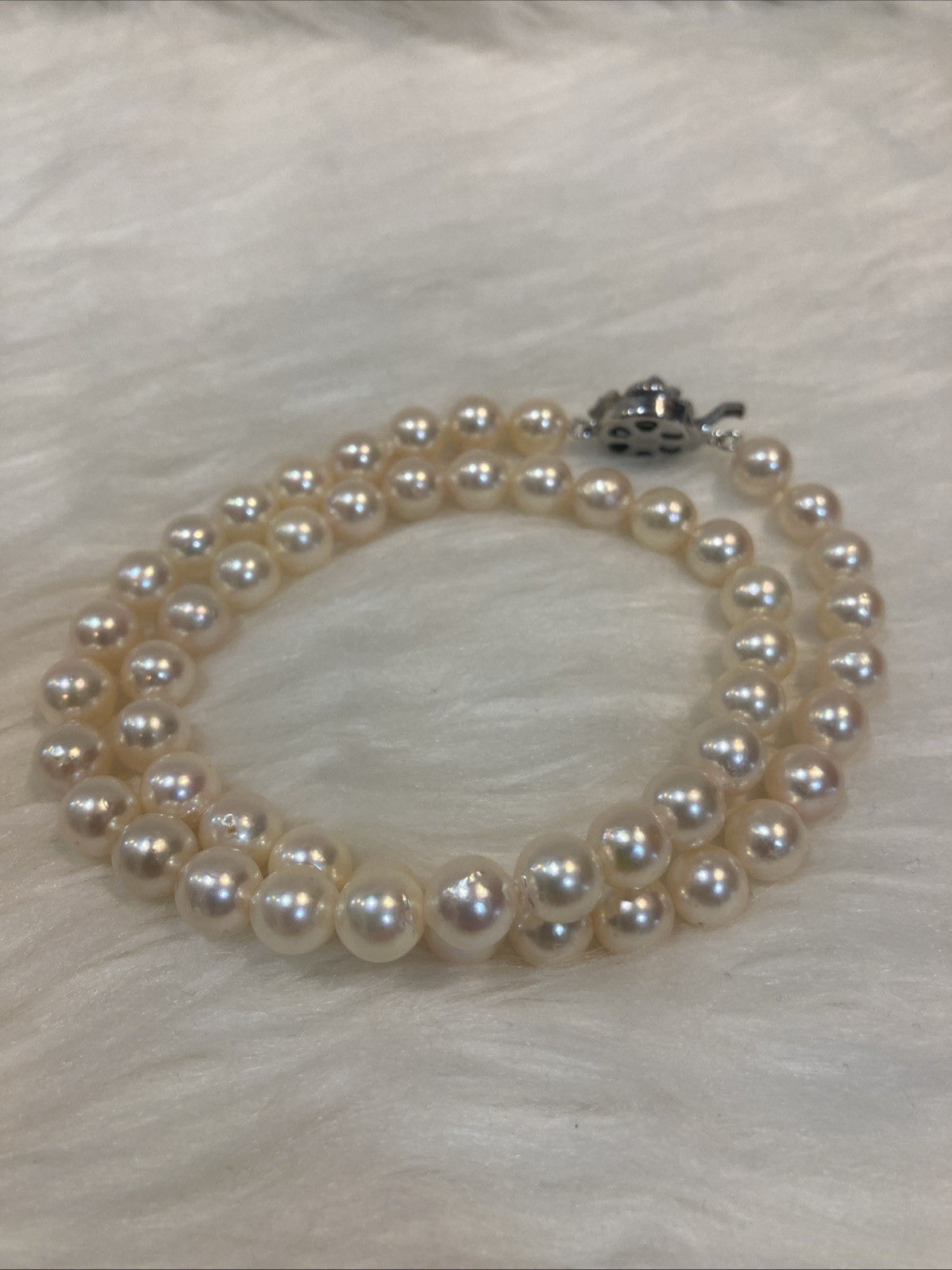 A01 Japanese Akoya Pearl Necklace 7.5-8mm 43cm Silver Clasp White Pearl