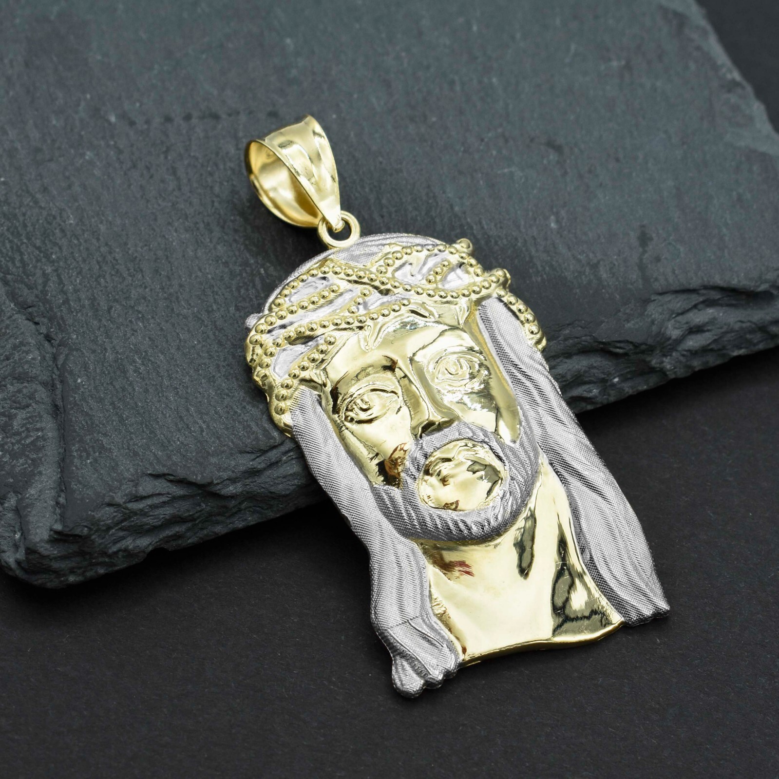 Textured Face of Jesus Pendant Real Solid 10K Yellow Gold All Sizes