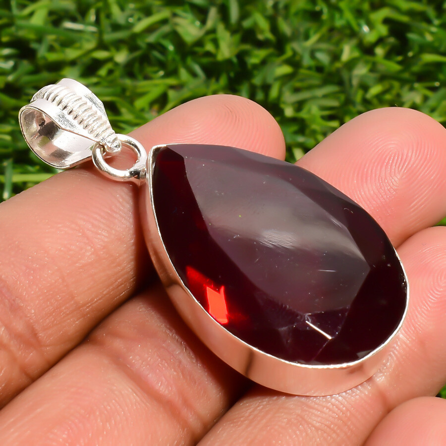 Mozambique Garnet Gemstone Handmade 925 Sterling Silver Jewelry Pear Cut Pendant