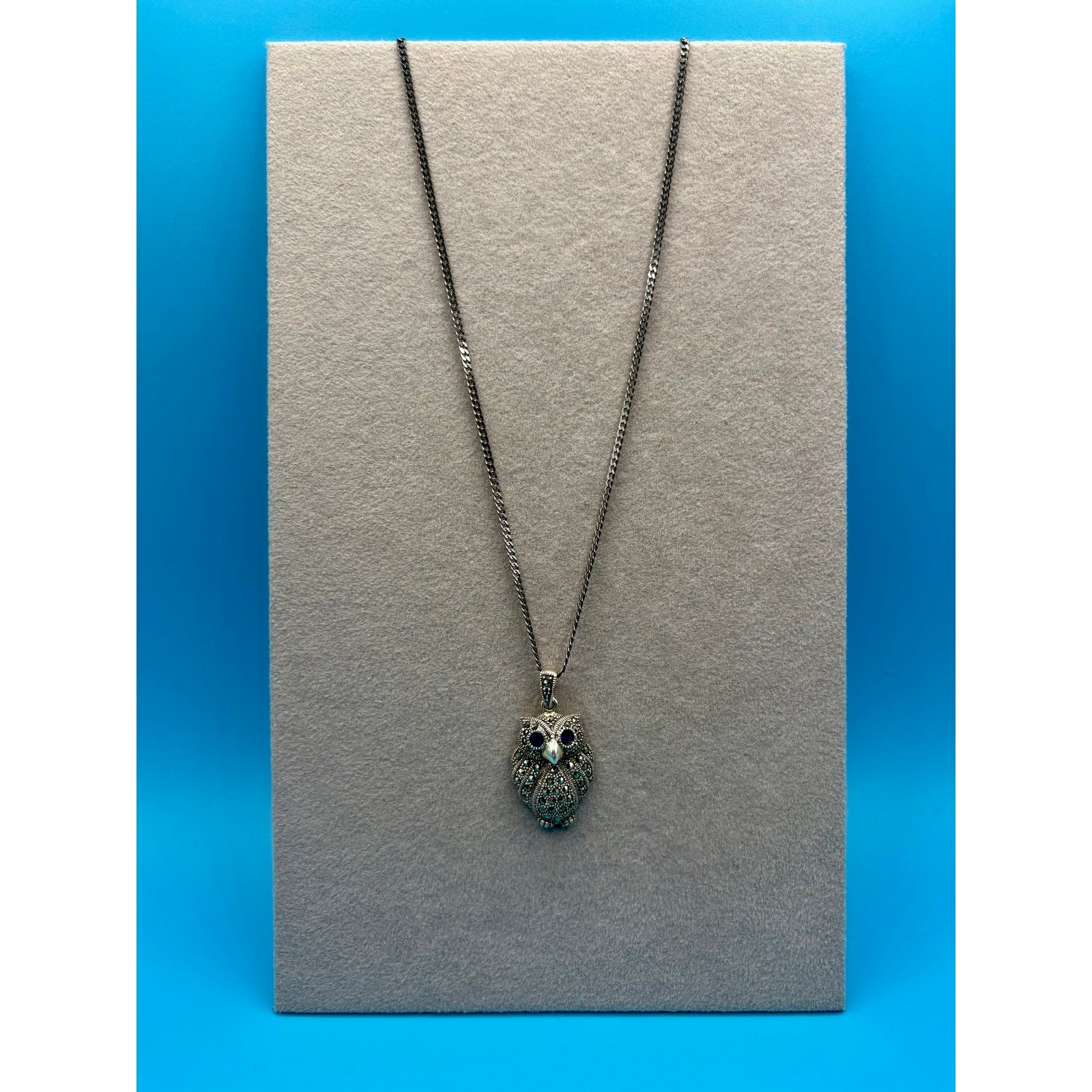 NEW Black Rhodium Silver Moissanite Owl Pendant & 20″ Chain