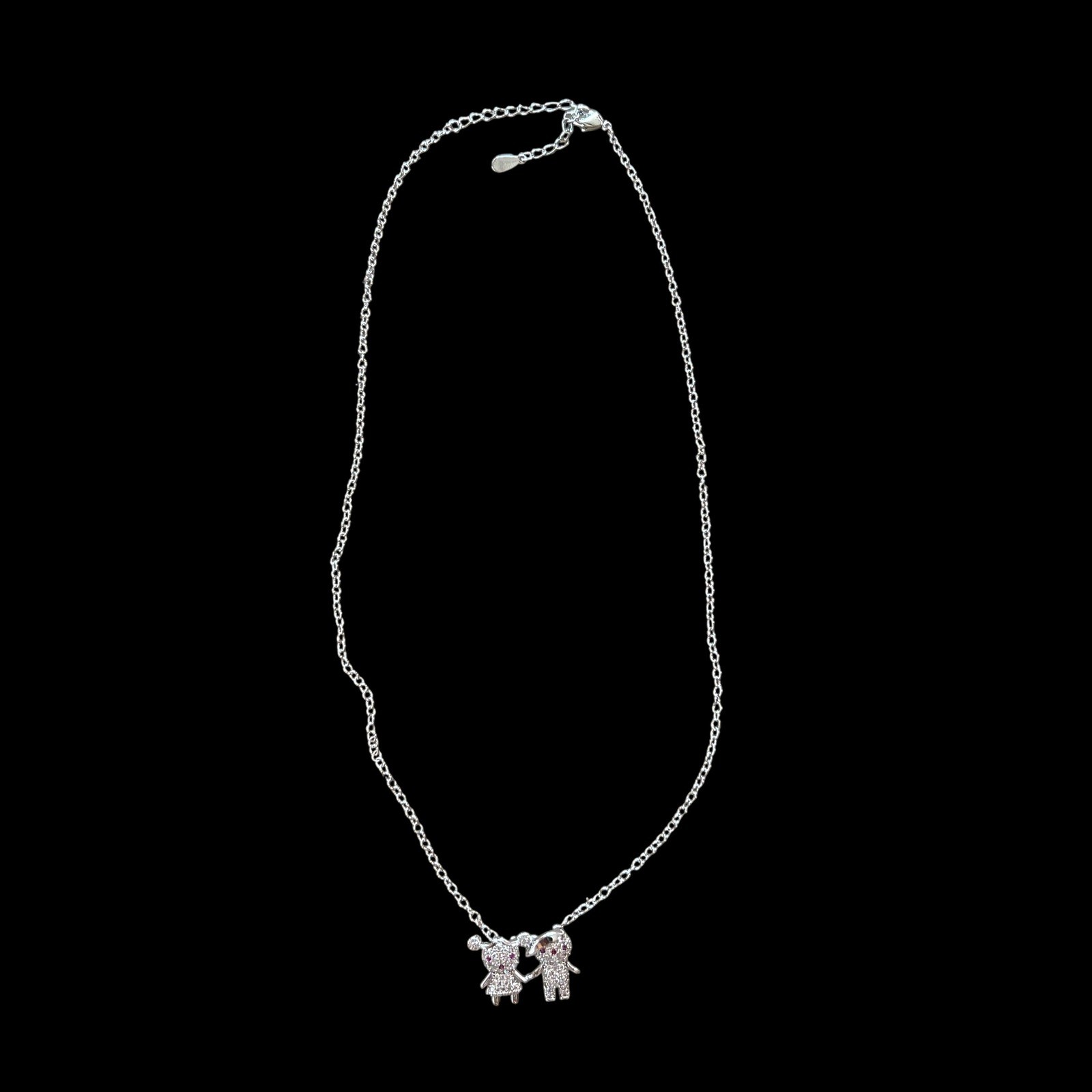 Sterling Silver 0.51 ct GRA Moissanite Boy & Girl Pendant Necklace Pave’ Set