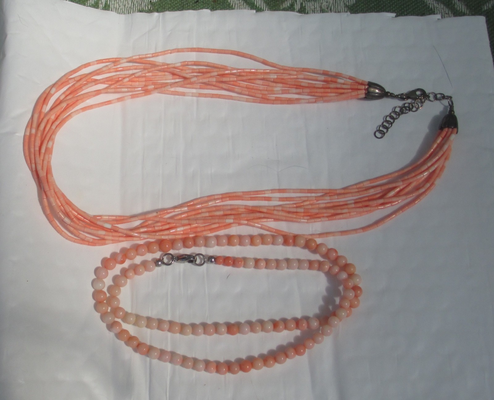 TWO GENUINE ANGEL SKIN CORAL BEADED NECKLACES MULTI-STRING BEADS