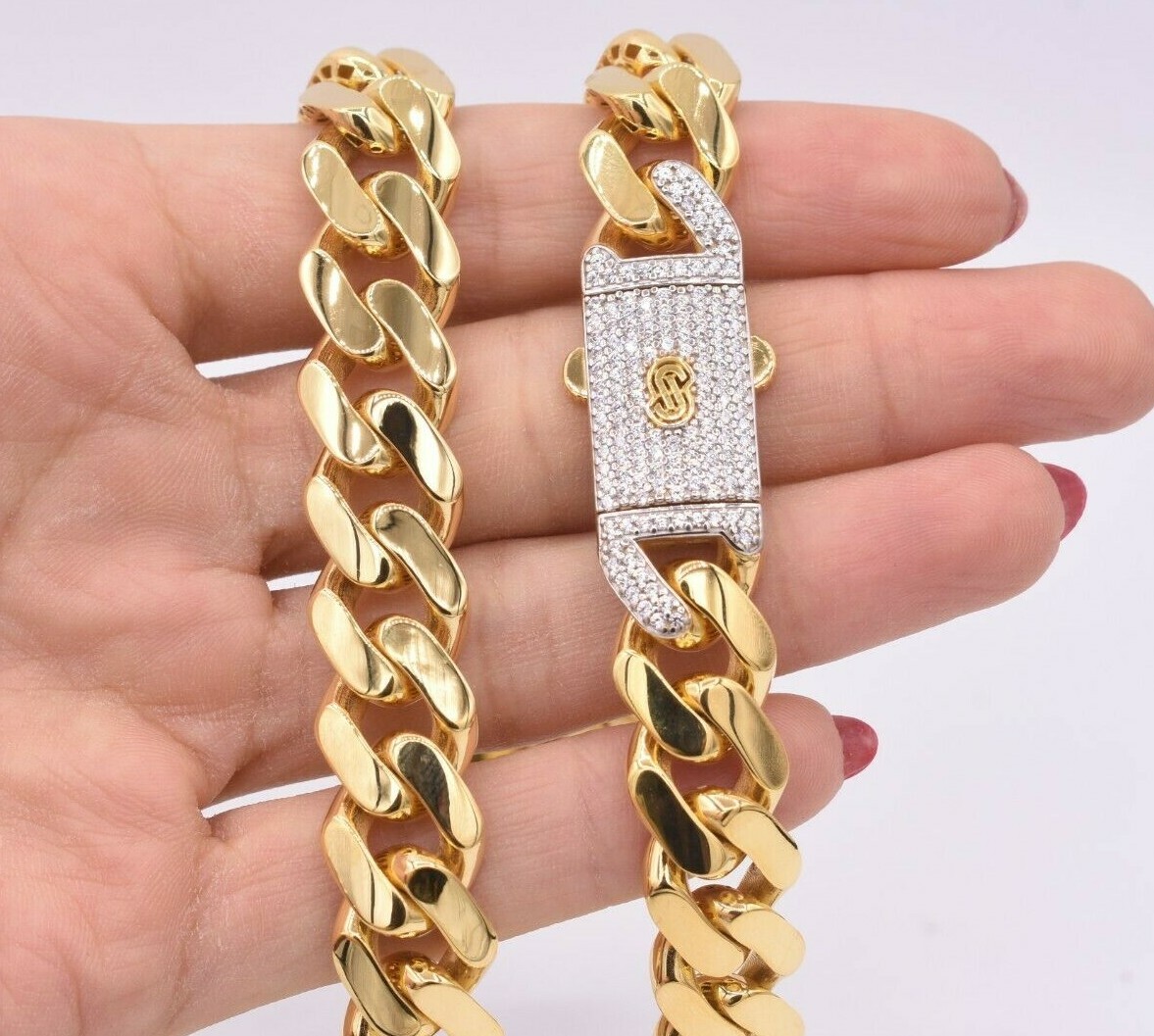 13mm Miami Cuban Royal Link Chain Necklace Box Clasp Real 14K Yellow Gold
