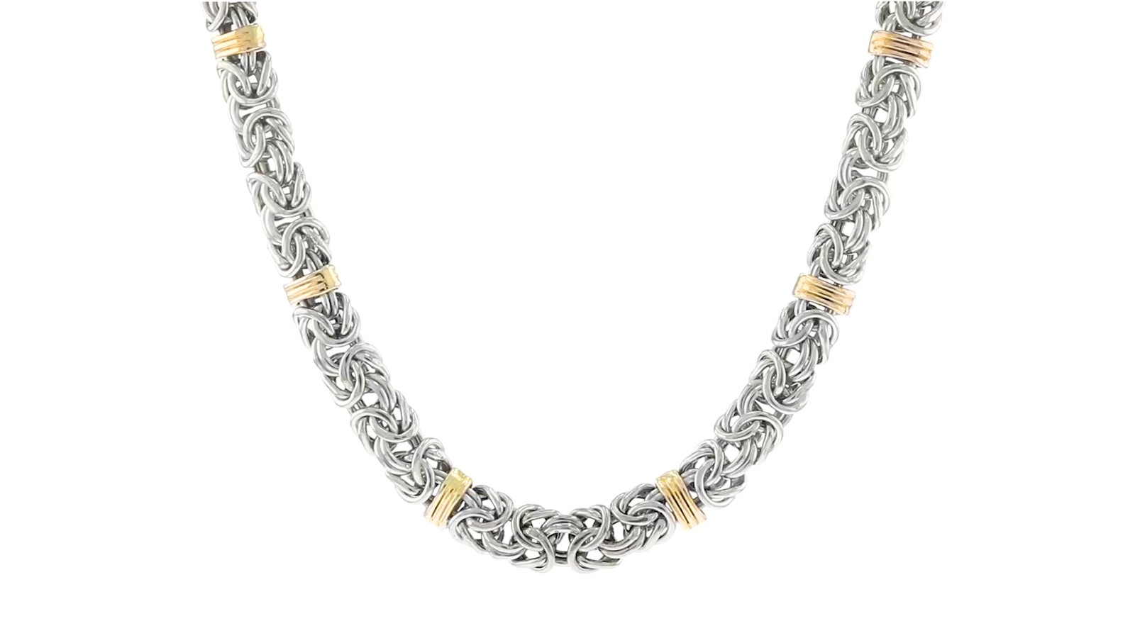 Ross-Simons Sterling Silver and 14kt Yellow Gold Byzantine Station Necklace