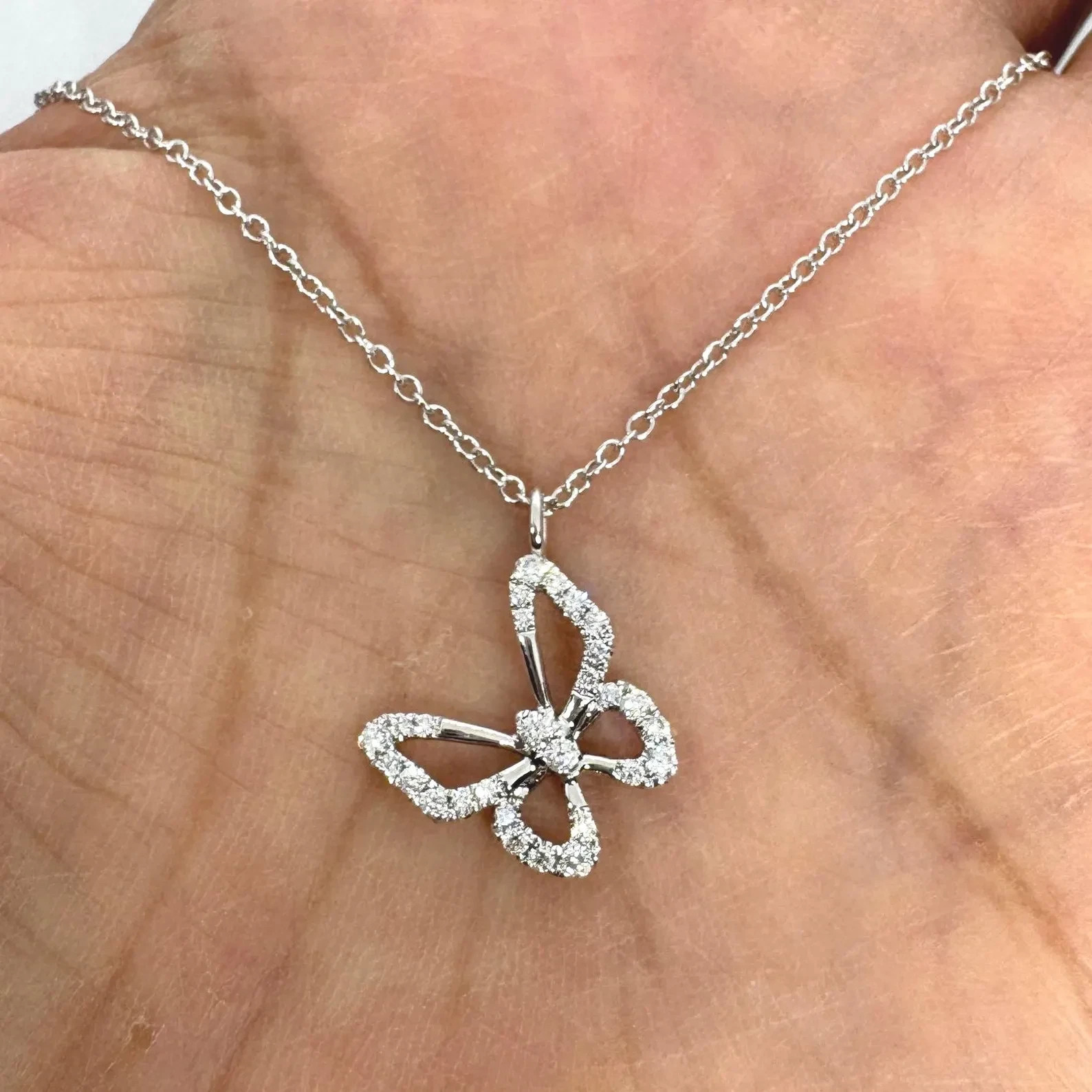 0.60 Ct Moissanite Butterfly Shape Pendant Nature Necklace 14K White Gold Plated