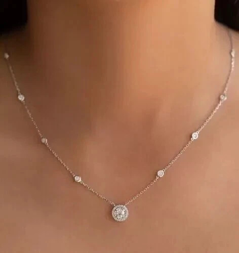 Lab Created Necklace Women’s Pendant 2CT Round Cut Diamond 14K White Gold Plated