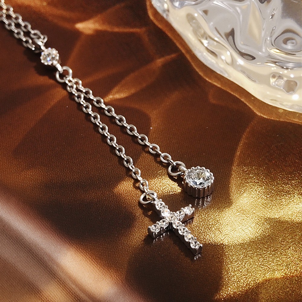 Round Cut Real Moissanite Cross Pendant Necklace 925 Sterling Silver Women Chain