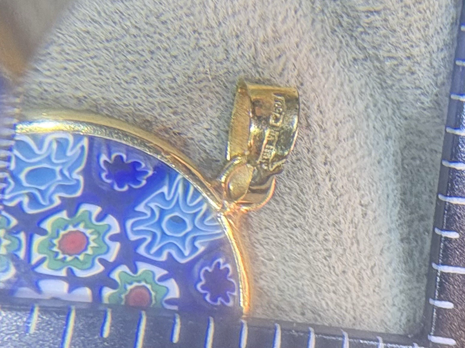 Vintage 18K 750 Bezel Italian Murano Millefiori Daisy Floral Pendant 2.10G 26mm